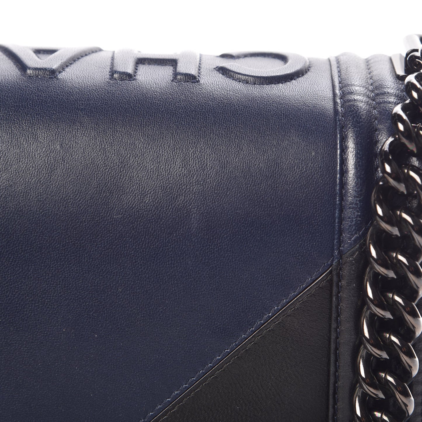 Calfskin Medium Bi-Color Boy Flap Black Dark Navy