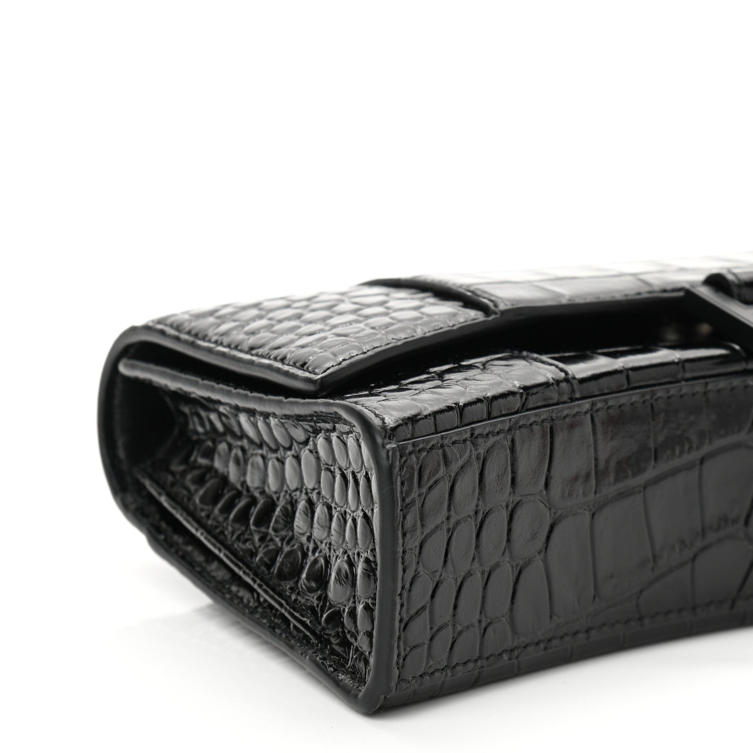 Balenciaga Shiny Calfskin Monochrome Crocodile Embossed Small Hourglass Evening Chain Bag Black 8 of 9