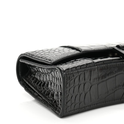 Balenciaga Shiny Calfskin Monochrome Crocodile Embossed Small Hourglass Evening Chain Bag Black 8 of 9