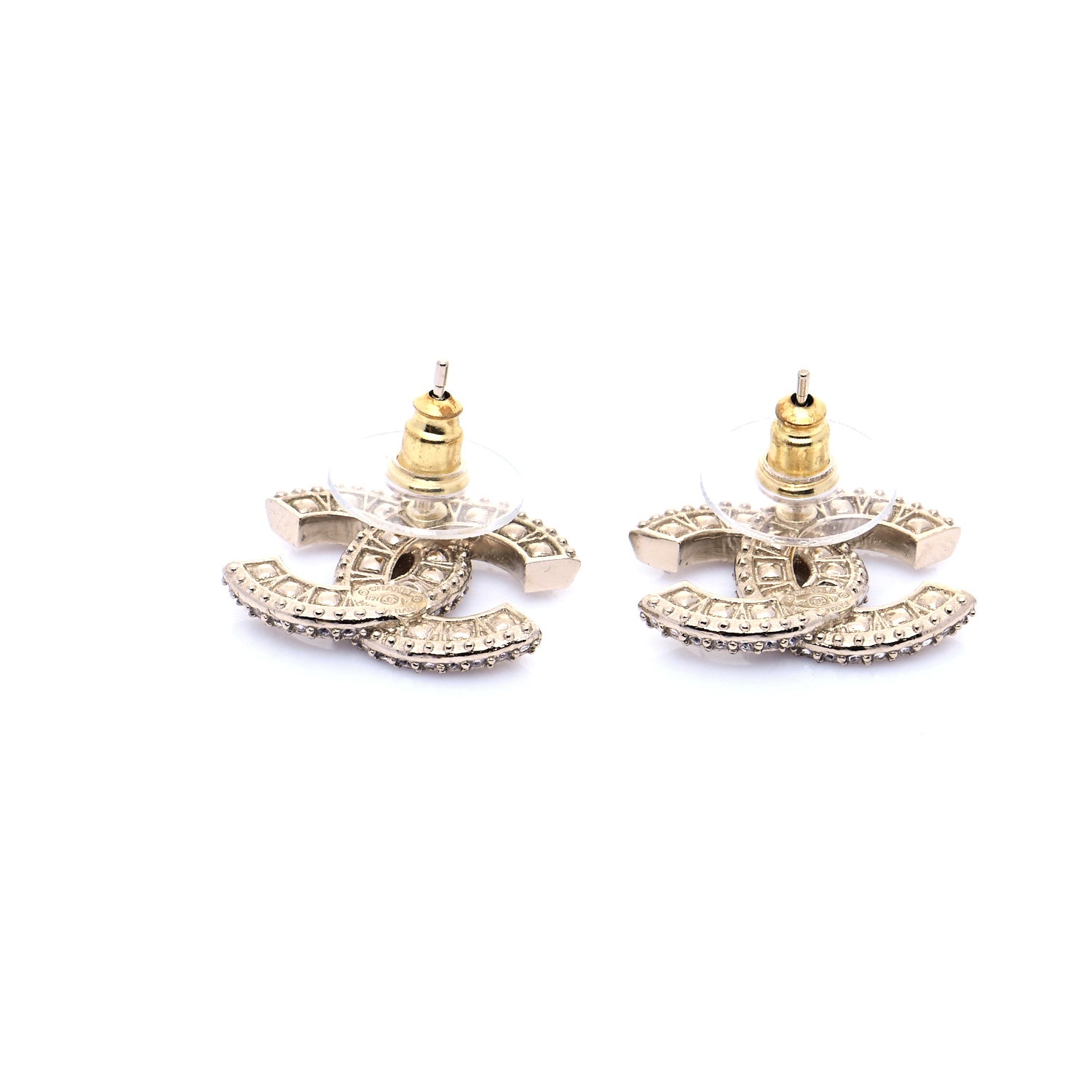 Chanel Crystal Timeless CC Earrings Light Gold 3 of 5