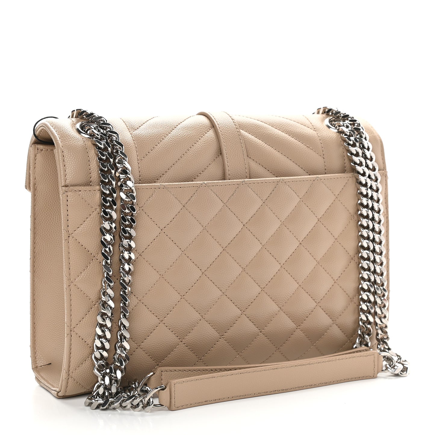 Grain De Poudre Textured Mixed Matelasse Medium Triquilt Monogram Satchel Dark Beige