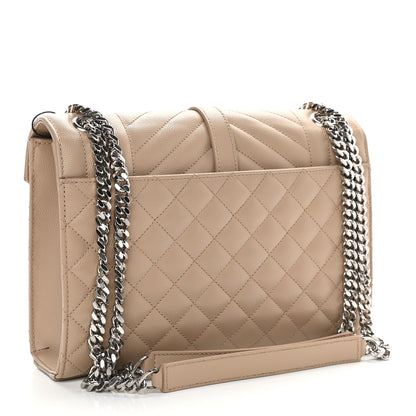 Saint Laurent Grain De Poudre Textured Mixed Matelasse Medium Triquilt Monogram Satchel Dark Beige 3 of 9