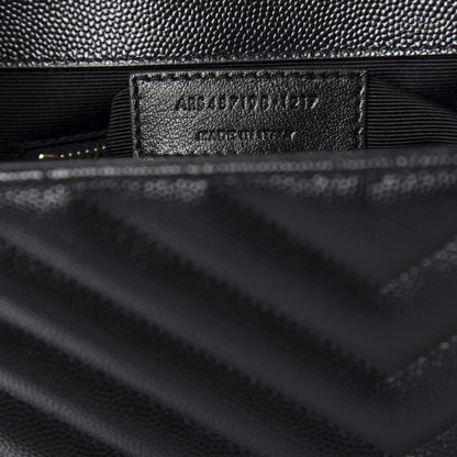 Saint Laurent Grain De Poudre Matelasse Chevron Large Monogram Satchel Black 10 of 11