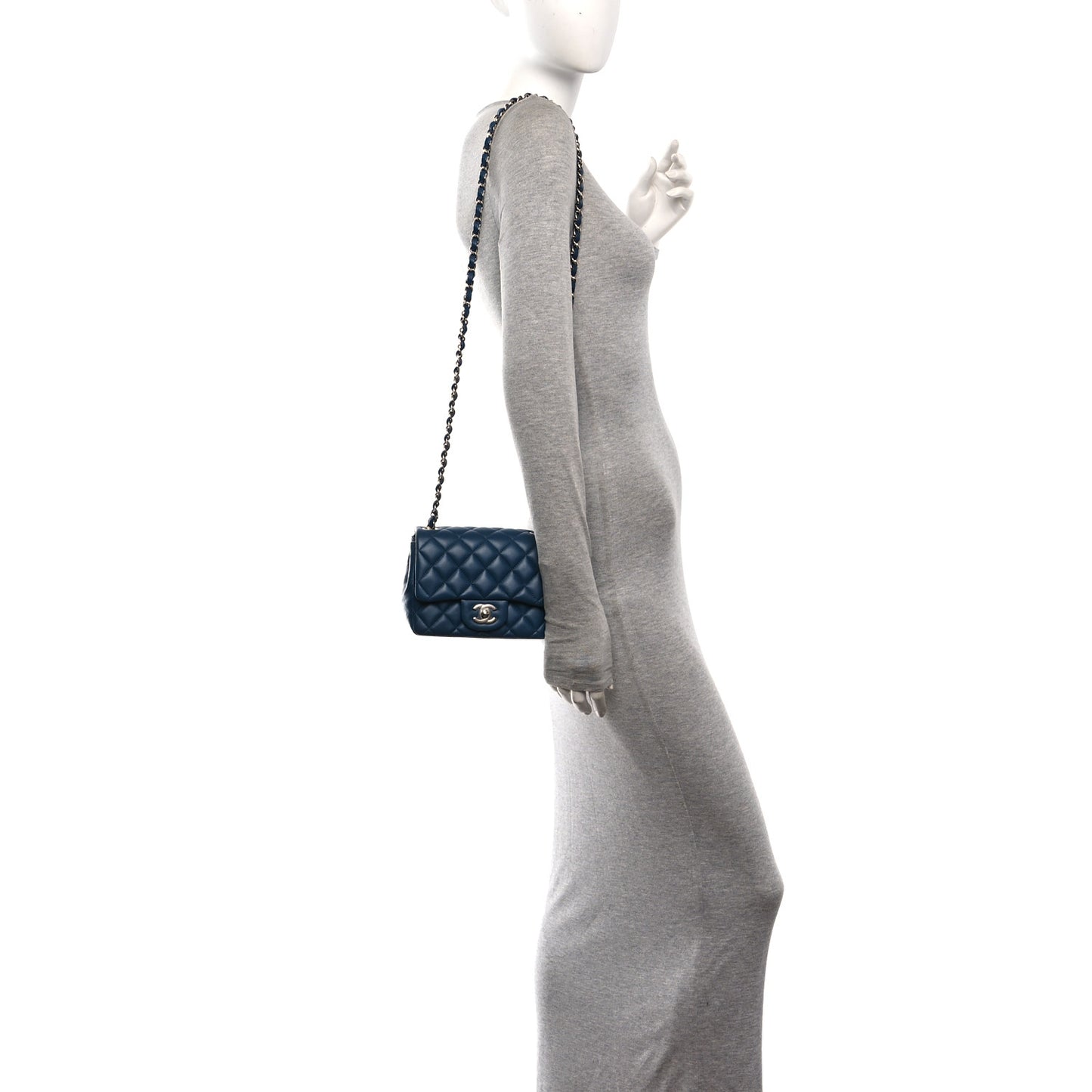 Lambskin Quilted Mini Square Flap Navy