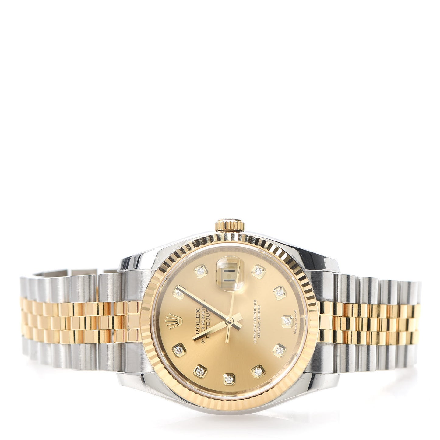 Stainless Steel 18K Yellow Gold Diamond 36mm Oyster Perpetual Datejust Watch Champagne 16233
