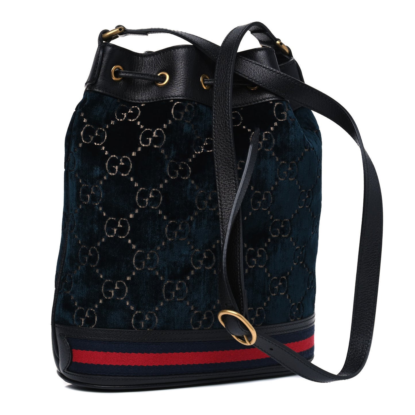 Velvet GG Monogram Web Bucket Bag Blue Beige