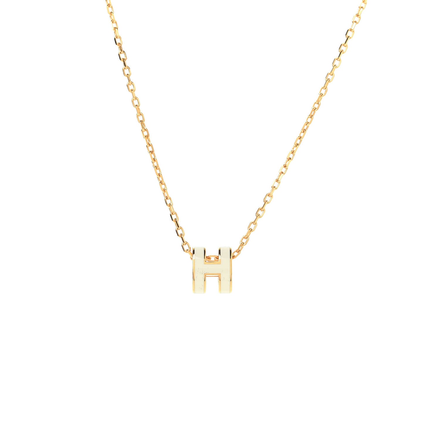 Lacquered Gold Mini Pop H Pendant Necklace White