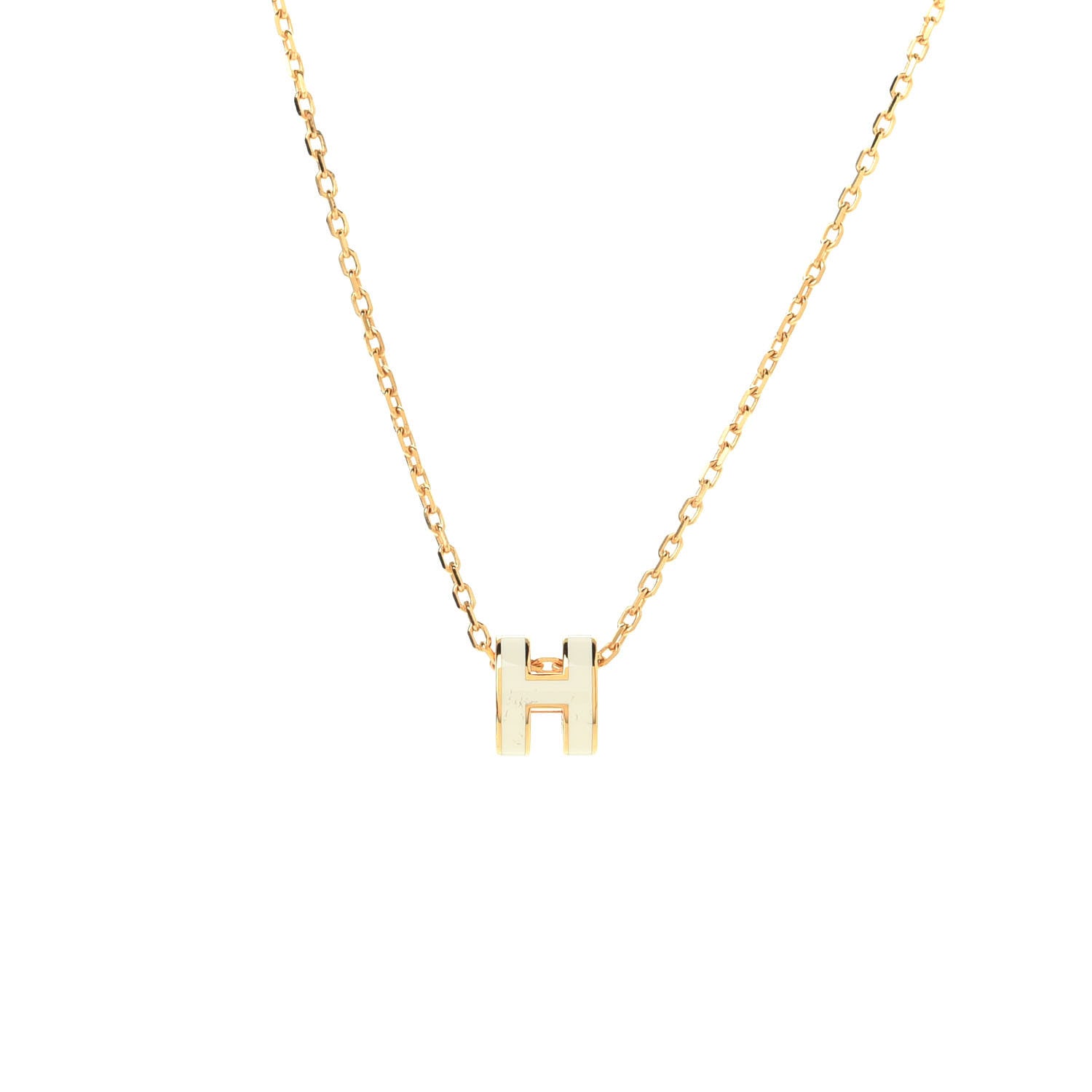Hermes Lacquered Gold Mini Pop H Pendant Necklace White 1 of 4