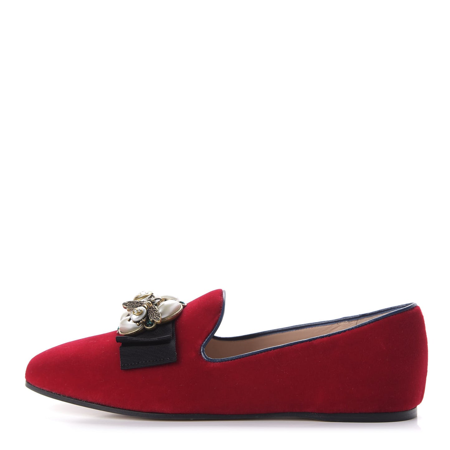 Velvet Etoile Pearl Embellished Loafers 37 Red