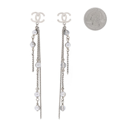 Chanel Metal Chain Pearl CC Drop Earrings Silver 2 of 5