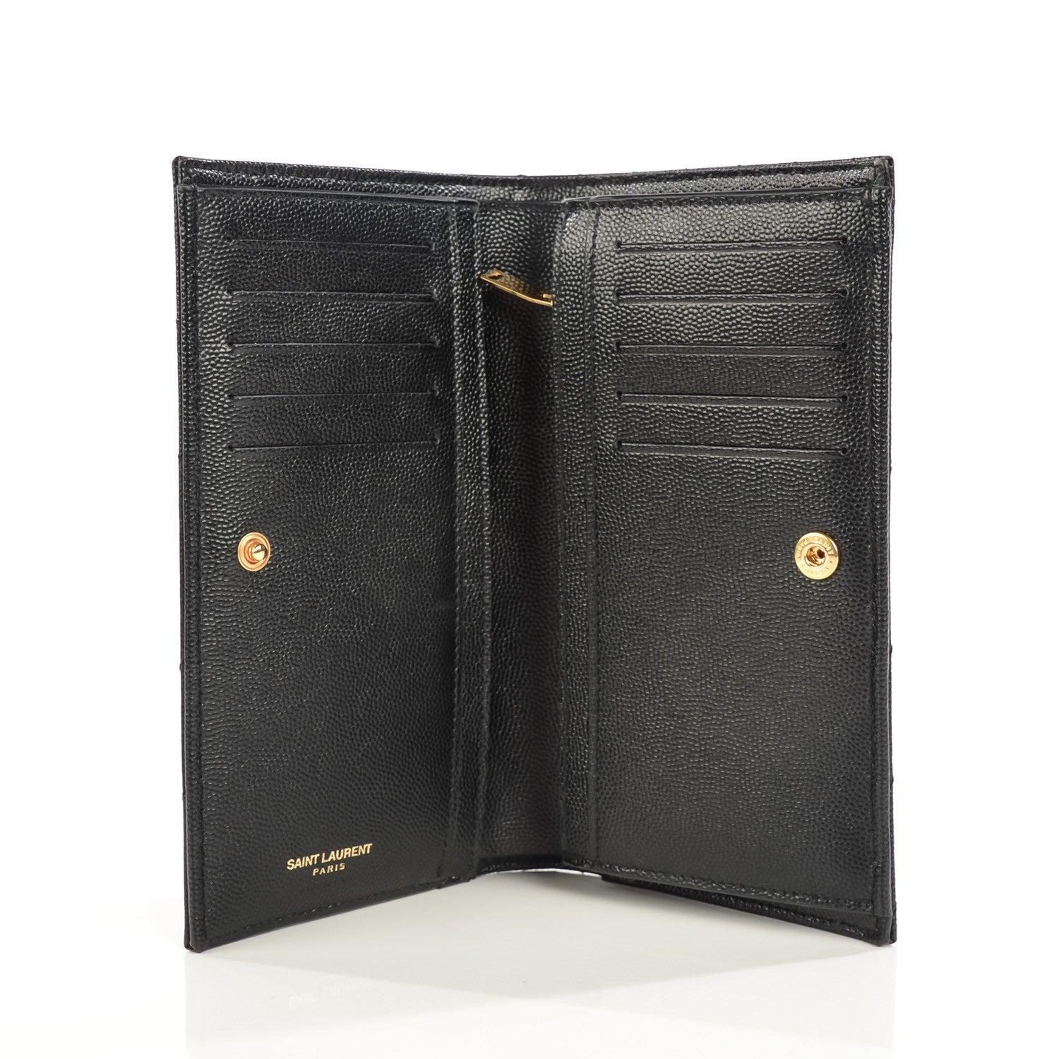 Saint Laurent Grain De Poudre Matelasse Chevron Monogram Flap Wallet Black 6 of 8