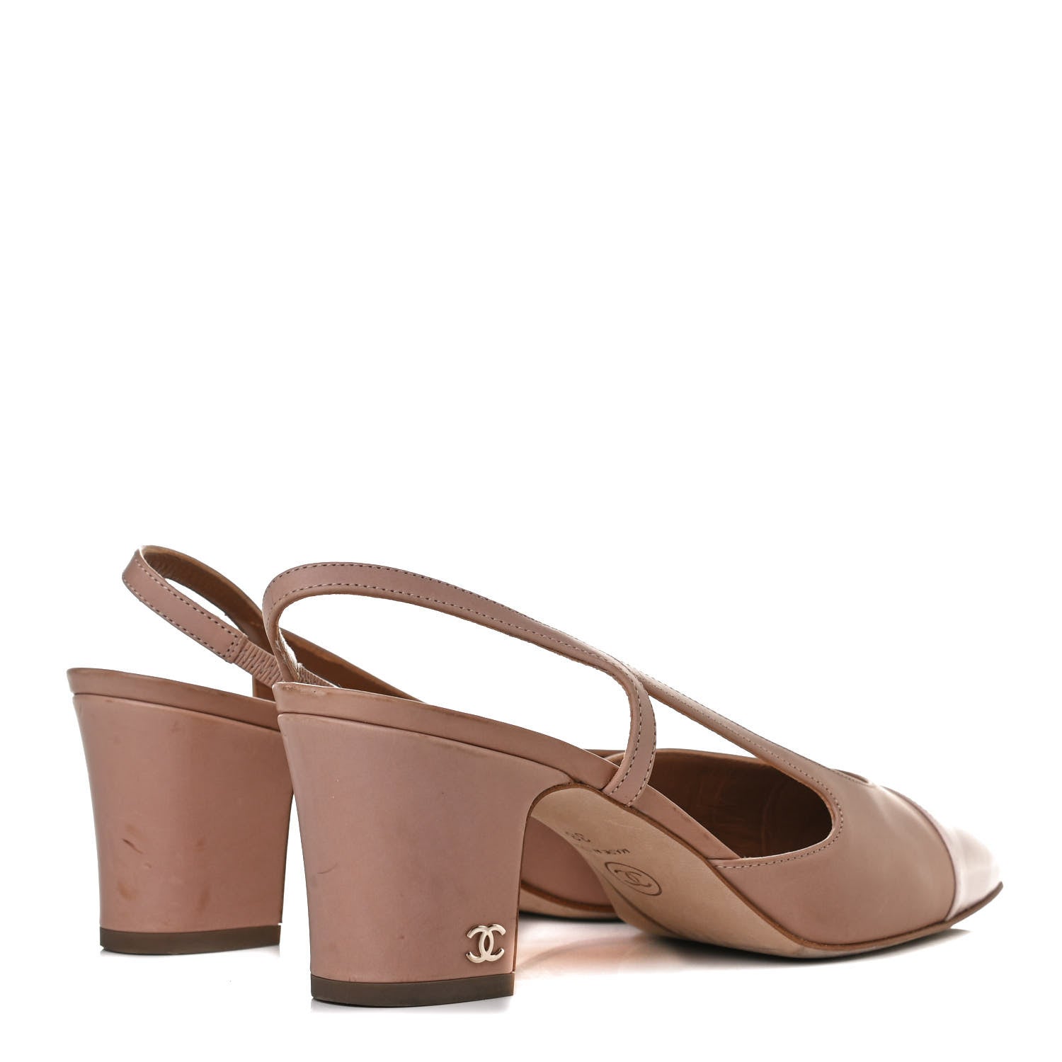 Chanel Glazed Calfskin Cap Toe CC Slingback Pumps 38 Beige Pink 4 of 14