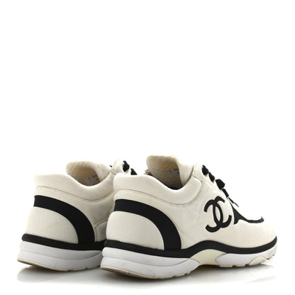 Chanel Nylon Suede Calfskin Womens CC Sneakers 39.5 White Black 5 of 9