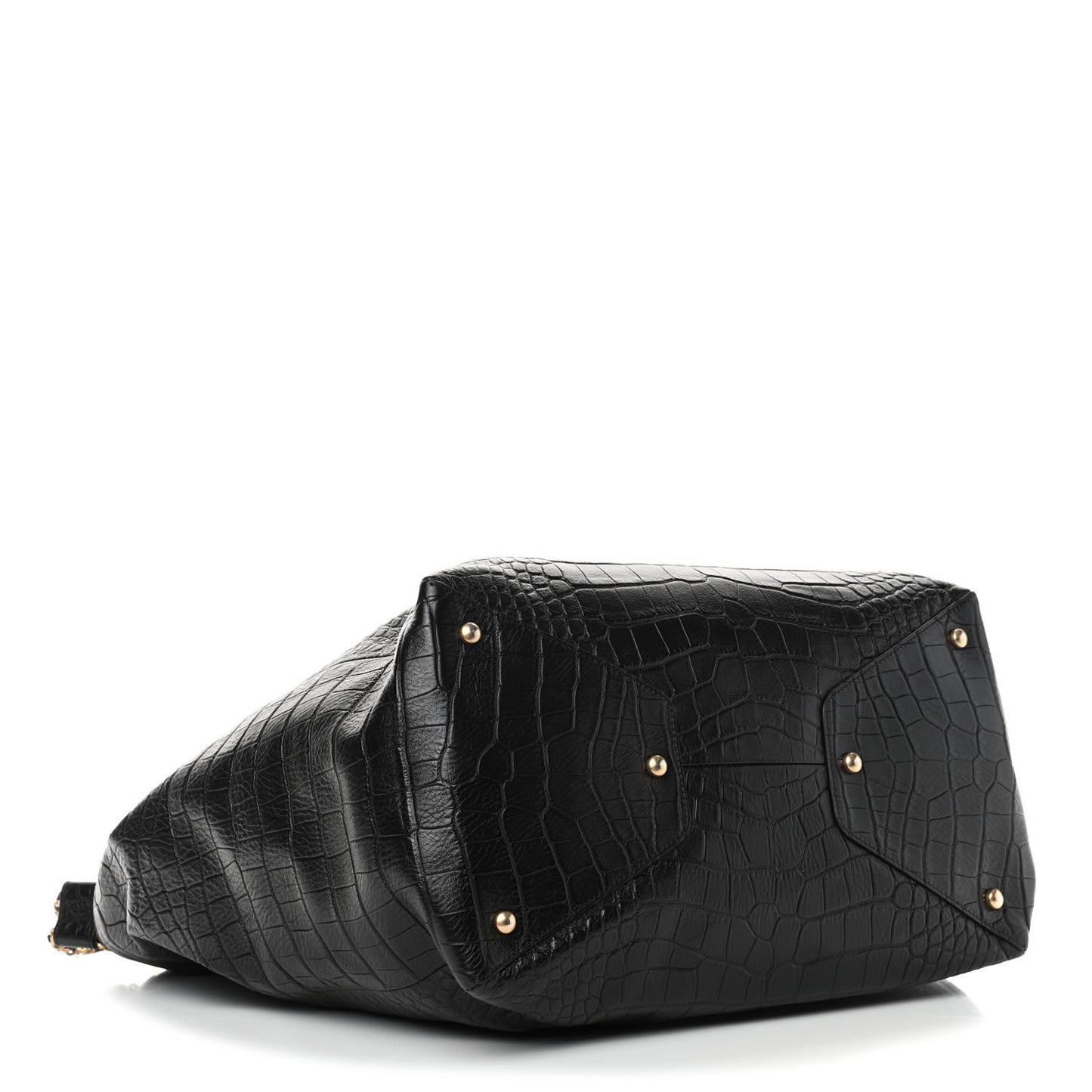 Calfskin Crocodile Embossed Large Cocodile Shopping Tote Black