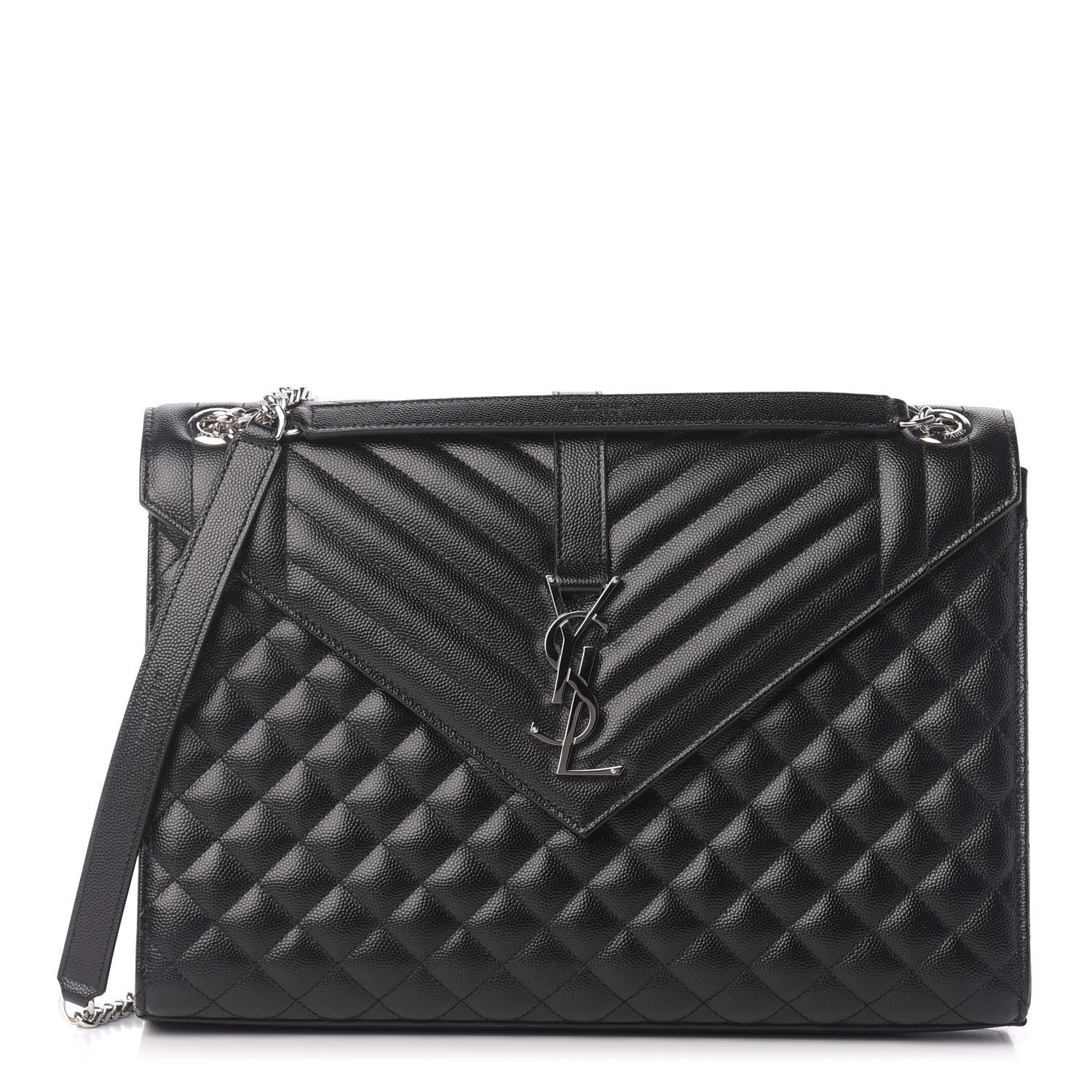 Saint Laurent Grain De Poudre Textured Mixed Matelasse Large Triquilt Monogram Satchel Black 1 of 10
