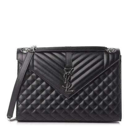 Saint Laurent Grain De Poudre Textured Mixed Matelasse Large Triquilt Monogram Satchel Black 1 of 10