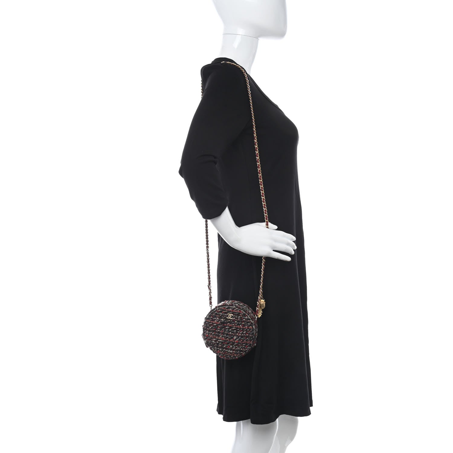 Chanel Tweed Quilted Round Clutch With Chain Red 2 of 11