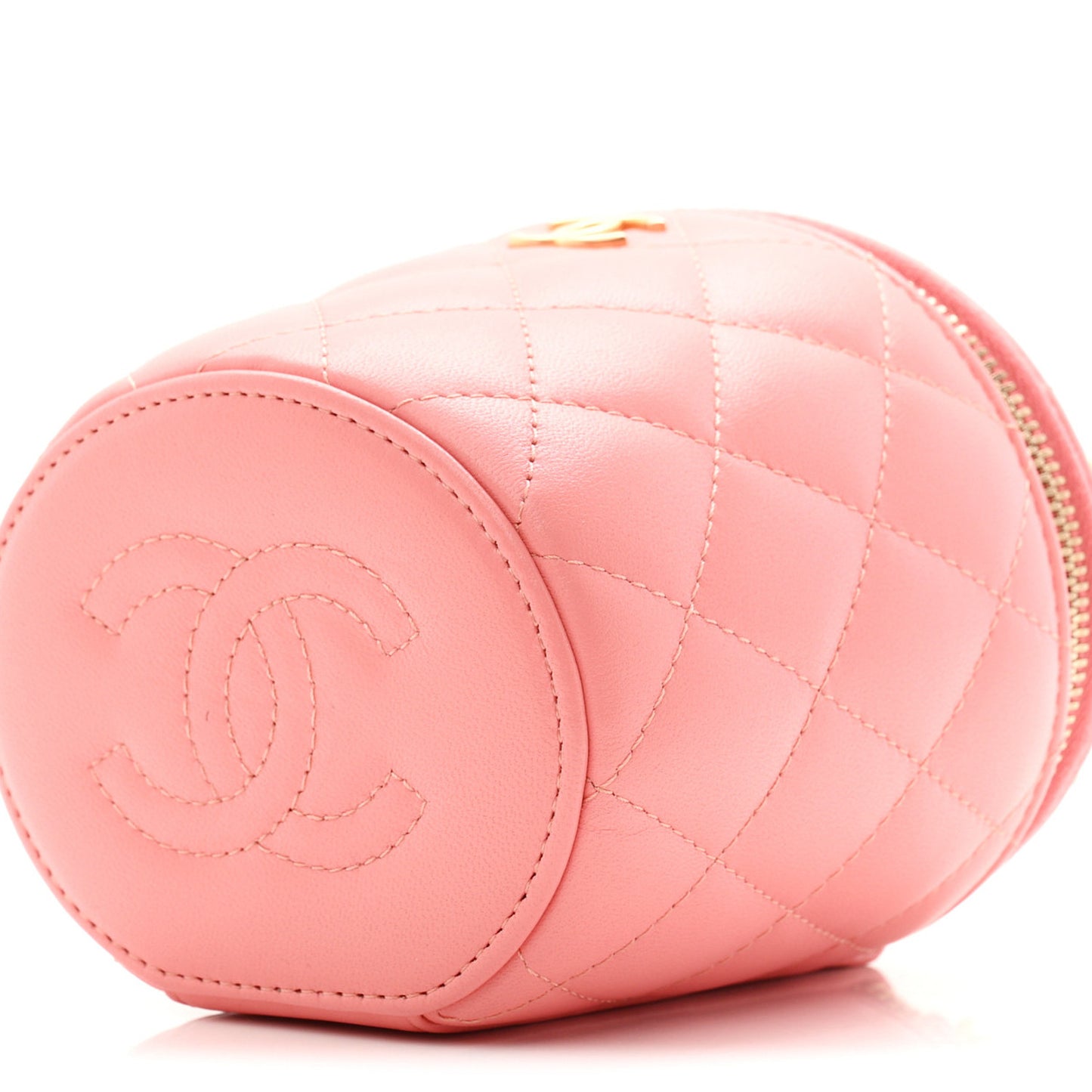 Lambskin Quilted Afternoon Tea Top Handle Vanity Case With Chain  Light Pink