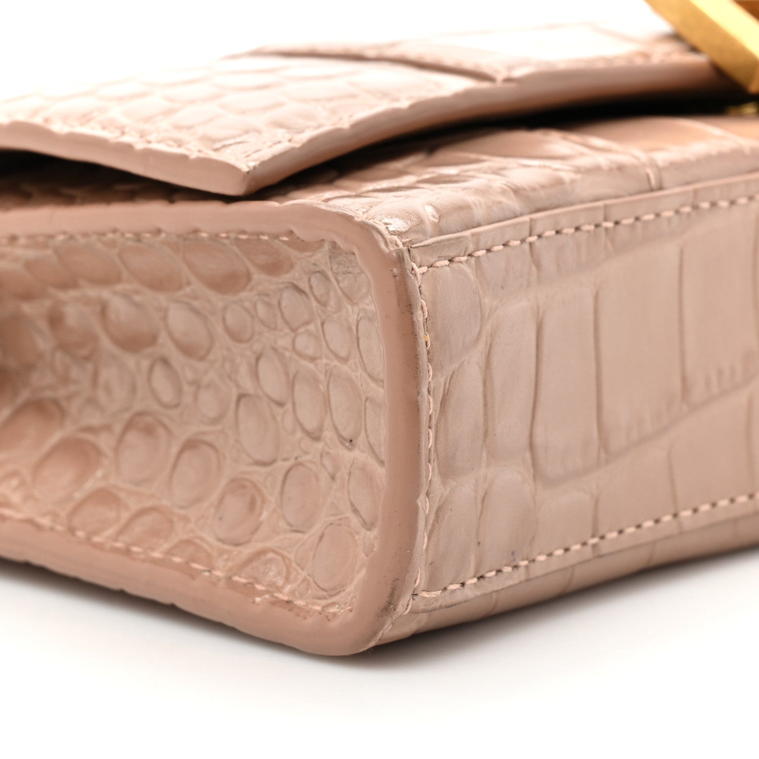 Balenciaga Shiny Calfskin Crocodile Embossed Hourglass Chain Bag Nude Beige 11 of 20