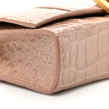 Balenciaga Shiny Calfskin Crocodile Embossed Hourglass Chain Bag Nude Beige 11 of 20