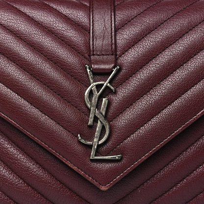 Saint Laurent Sheepskin Matelasse Chevron Monogram Medium College Bag Rouge Legion 8 of 13