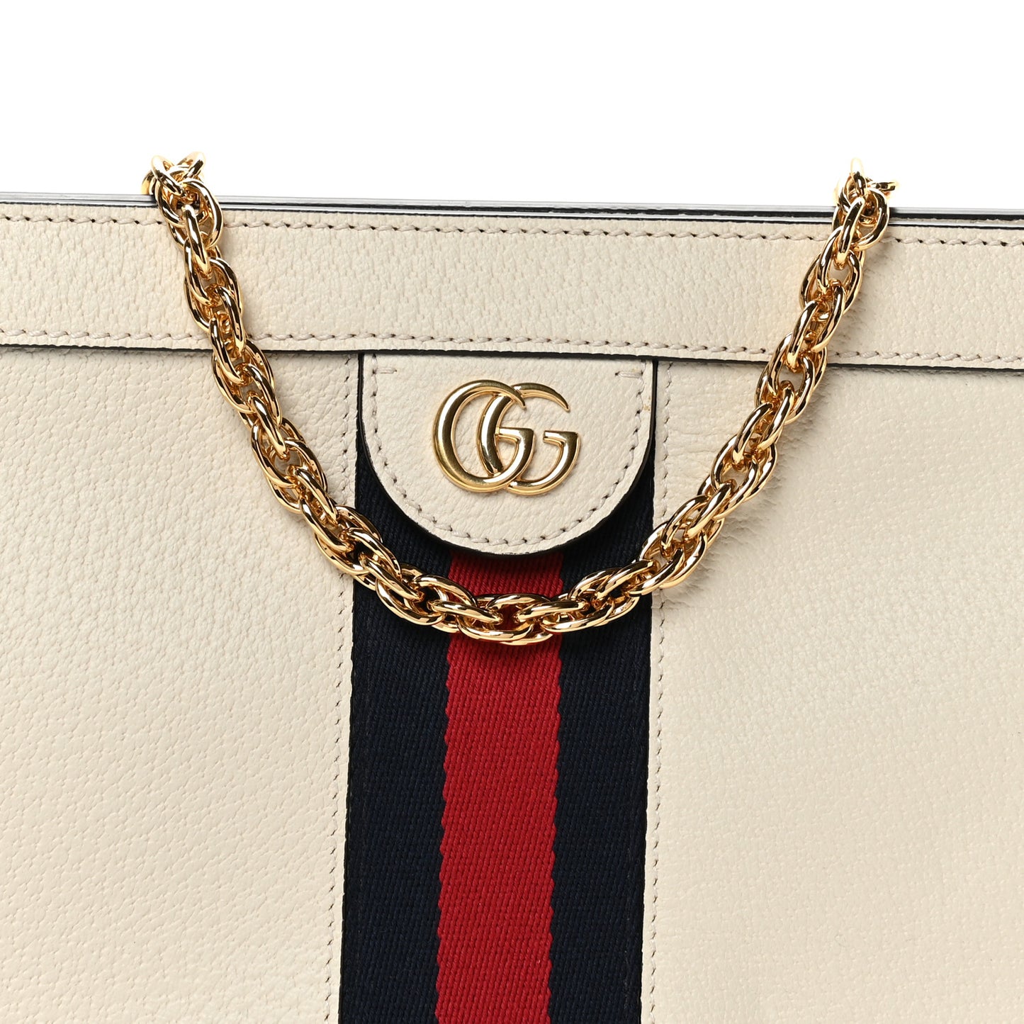 Textured Calfskin Web Small Ophidia Chain Shoulder Bag Mystic White