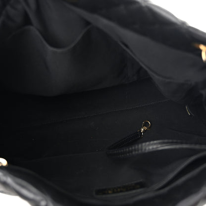Chanel Lambskin Quilted Large Fluffy CC Shopping Tote Black 5 of 12