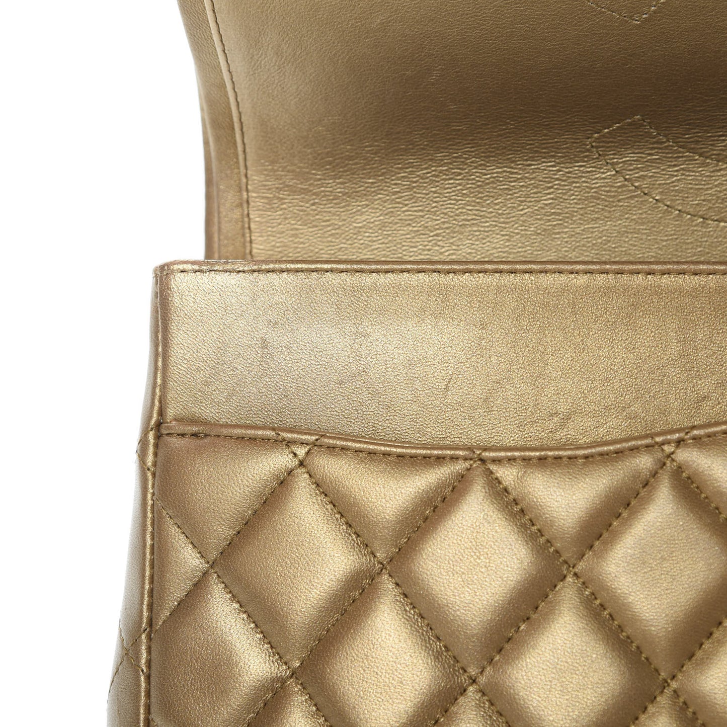 Metallic Lambskin Quilted Jumbo Double Flap Gold