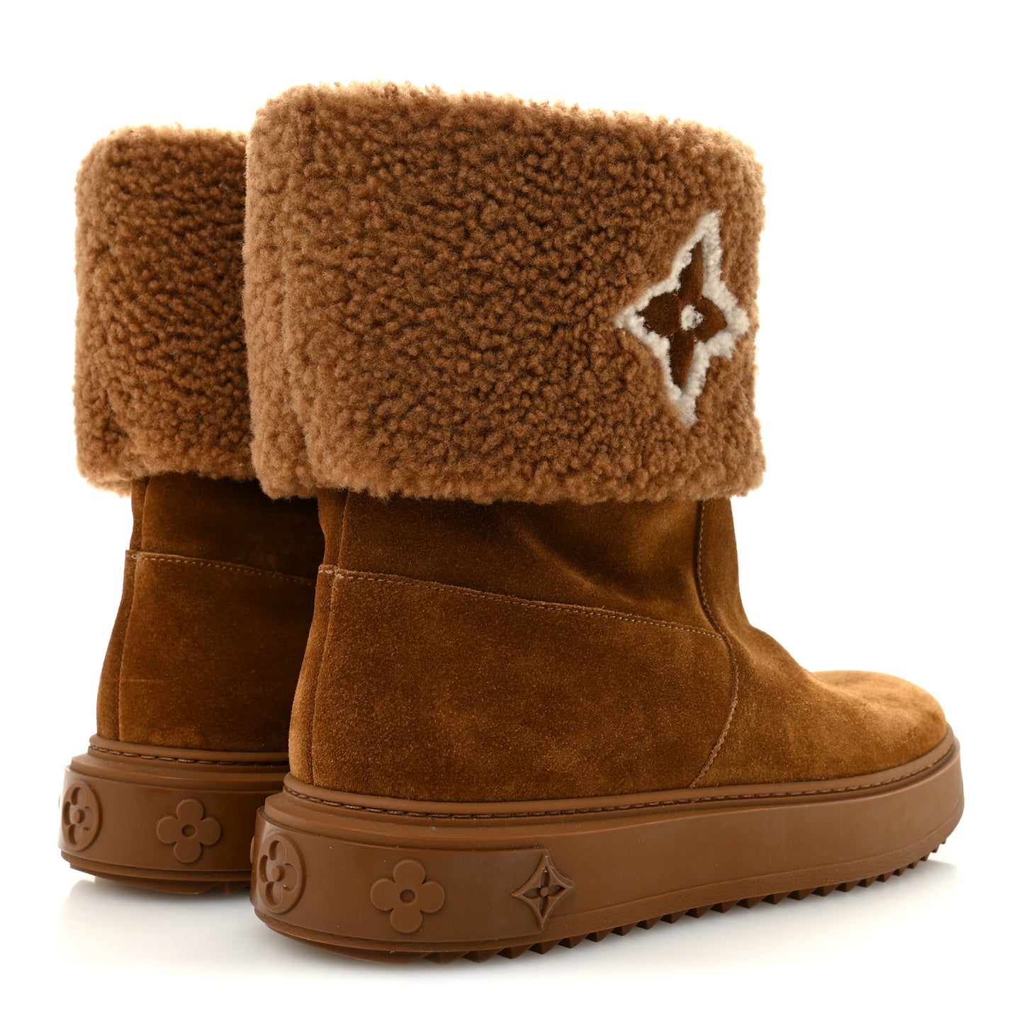 Suede Calfskin Shearling Snowdrop Flat Ankle Boot 40 Cognac