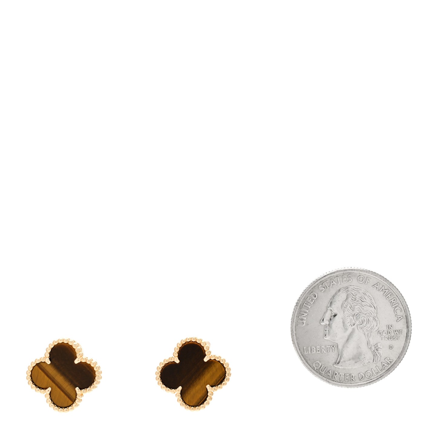 18K Yellow Gold Tiger's Eye Vintage Alhambra Earrings