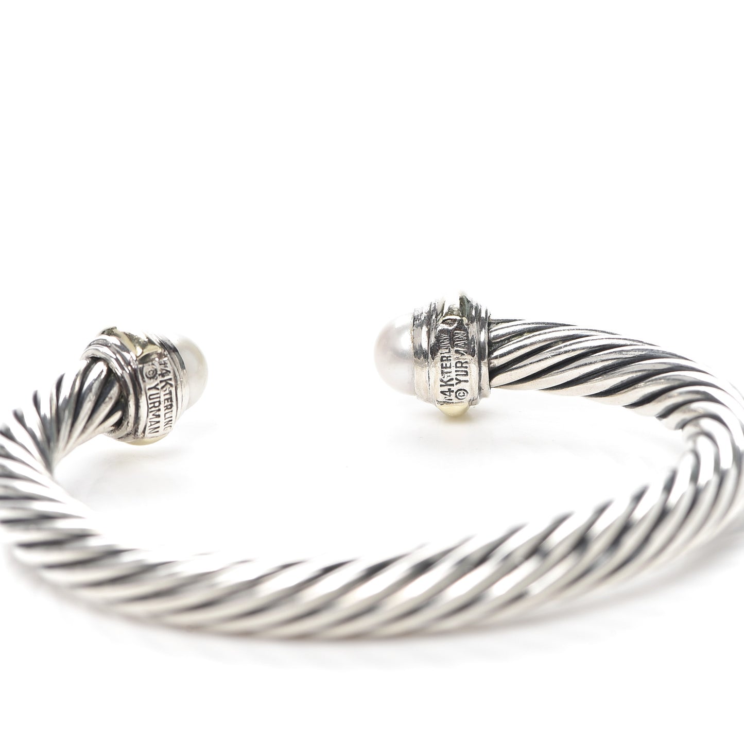 Sterling Silver 14K Yellow Gold Pearl 7mm Cable Classics Bracelet