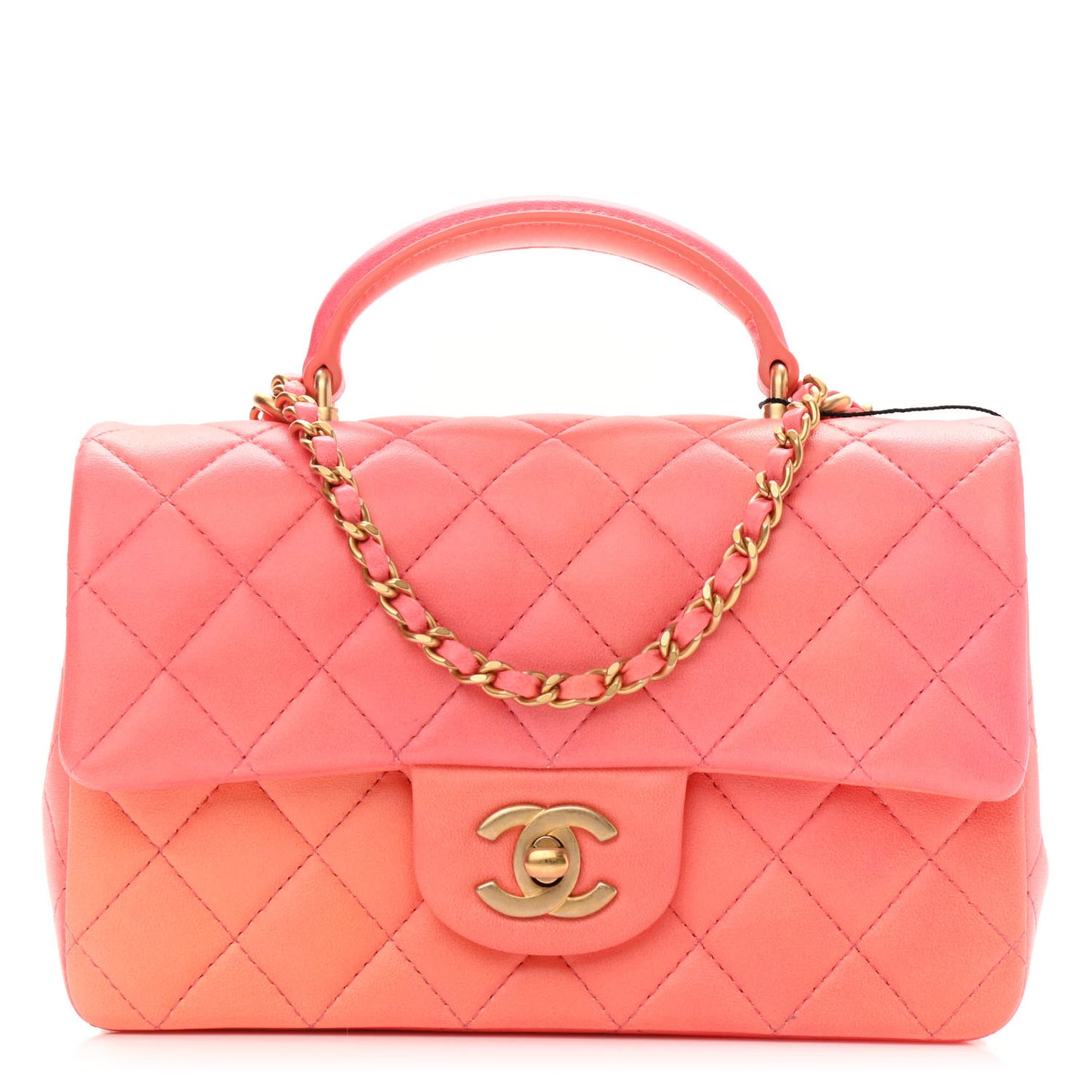 Lambskin Quilted Ombre Mini Top Handle Rectangular Flap Rose