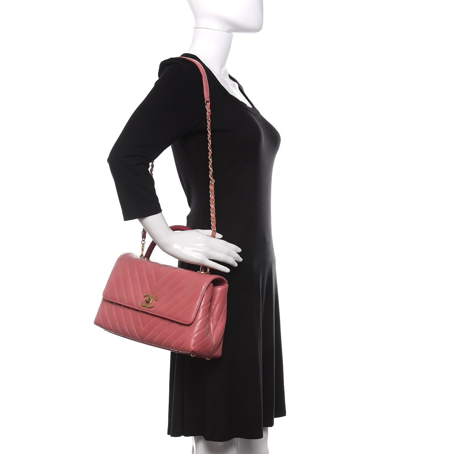 Chanel Calfskin Lizard Chevron Quilted Small Coco Handle Flap Pink 2 of 11