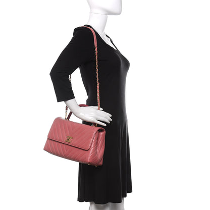Chanel Calfskin Lizard Chevron Quilted Small Coco Handle Flap Pink 2 of 11