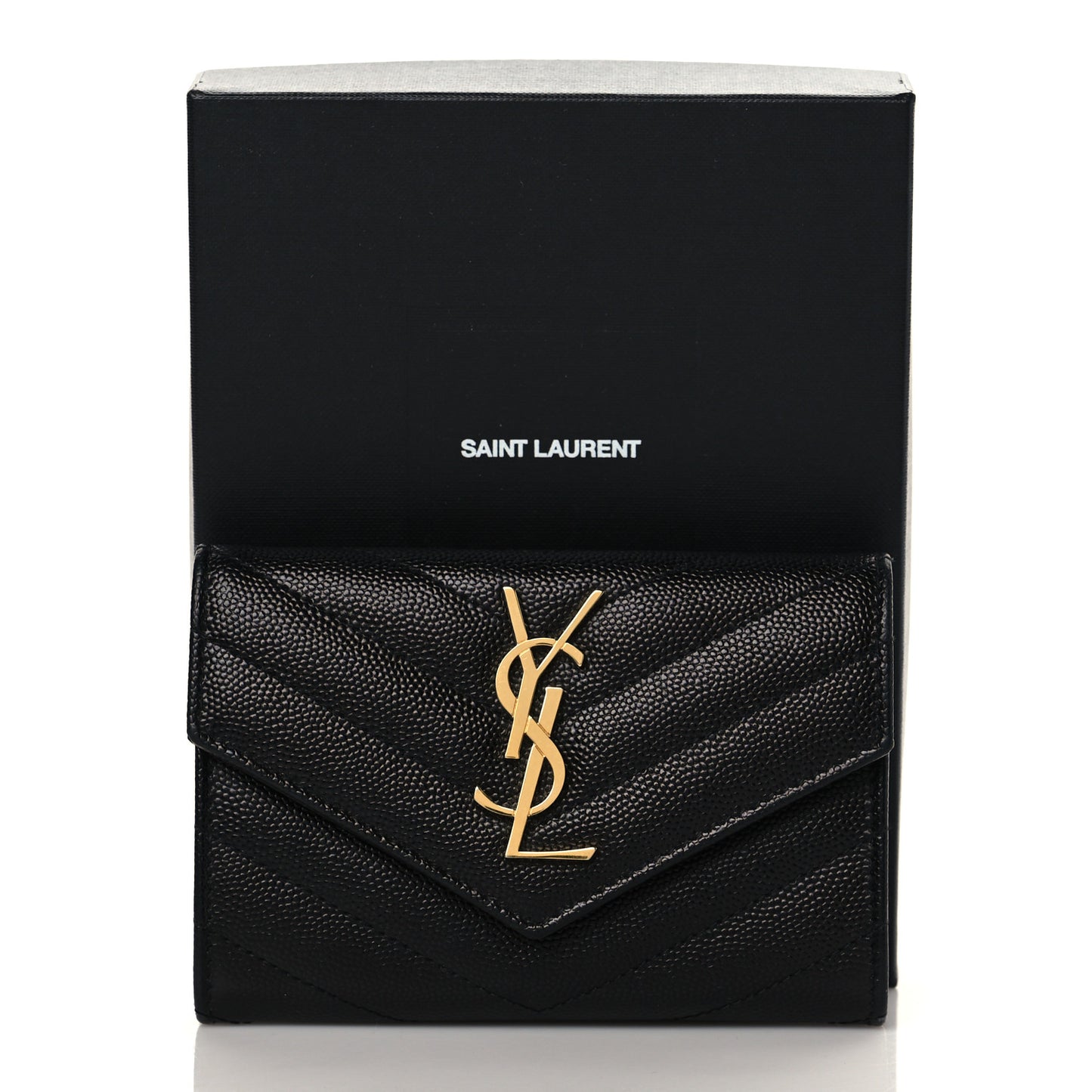 Grain De Poudre Matelasse Chevron Small Monogram Envelope Wallet Black