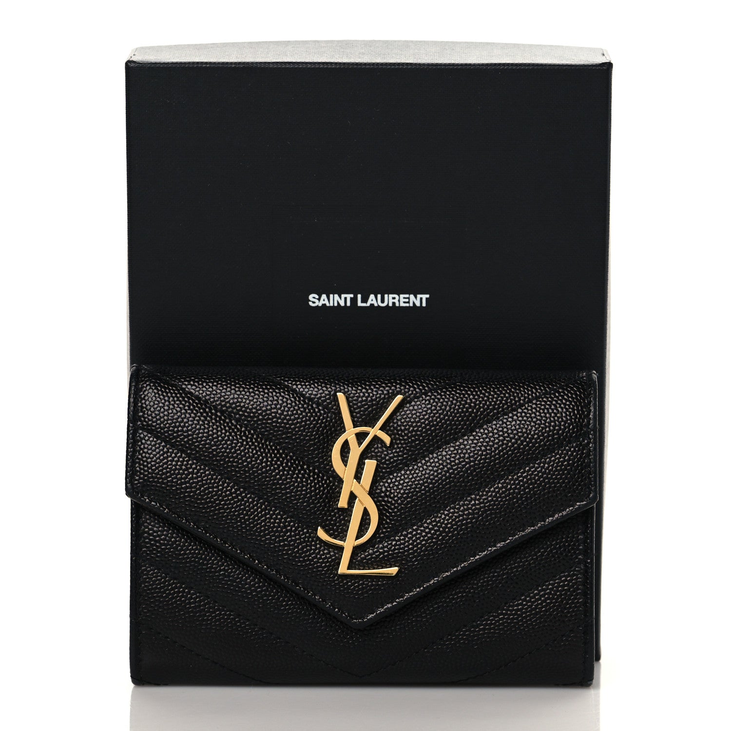 Saint Laurent Grain De Poudre Matelasse Chevron Small Monogram Envelope Wallet Black 8 of 8
