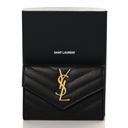 Saint Laurent Grain De Poudre Matelasse Chevron Small Monogram Envelope Wallet Black 8 of 8