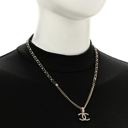 Chanel Lambskin Crystal CC Chain Pendant Necklace Black Gold 2 of 6