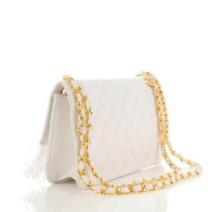 Chanel Woven Raffia Quilted CC Fringe Flap White 3 of 9