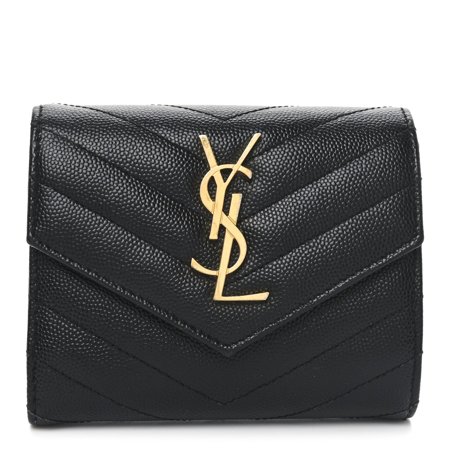 Grain De Poudre Matelasse Chevron Monogram Compact Tri Fold Wallet Black