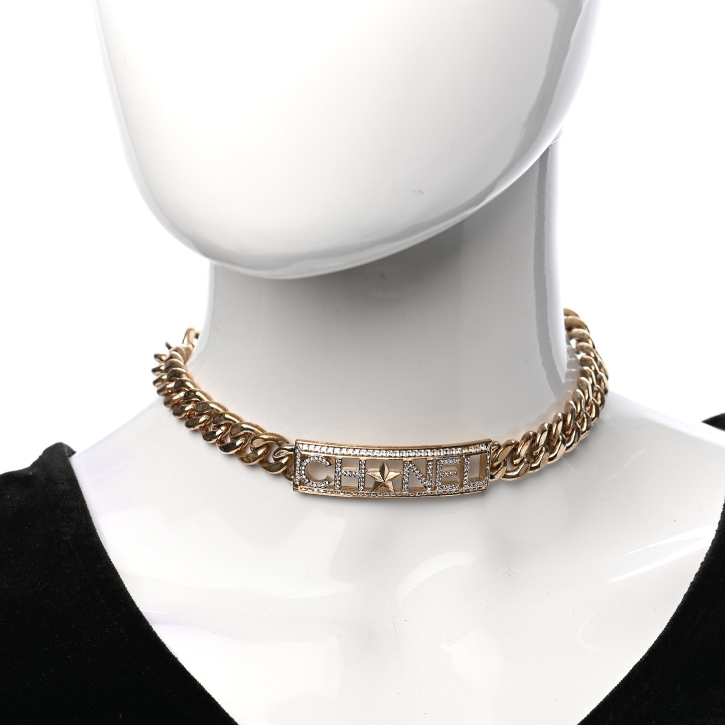 Crystal Chain Short Logo Necklace Gold