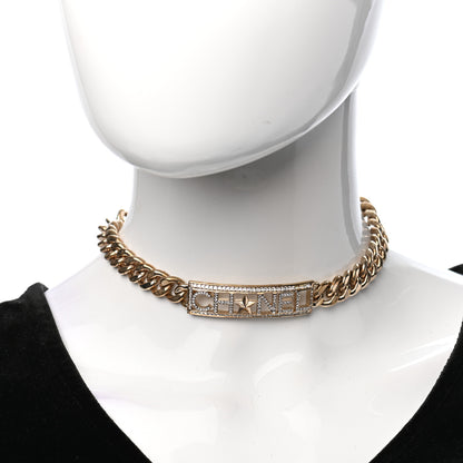 Chanel Crystal Chain Short Logo Necklace Gold 2 of 5