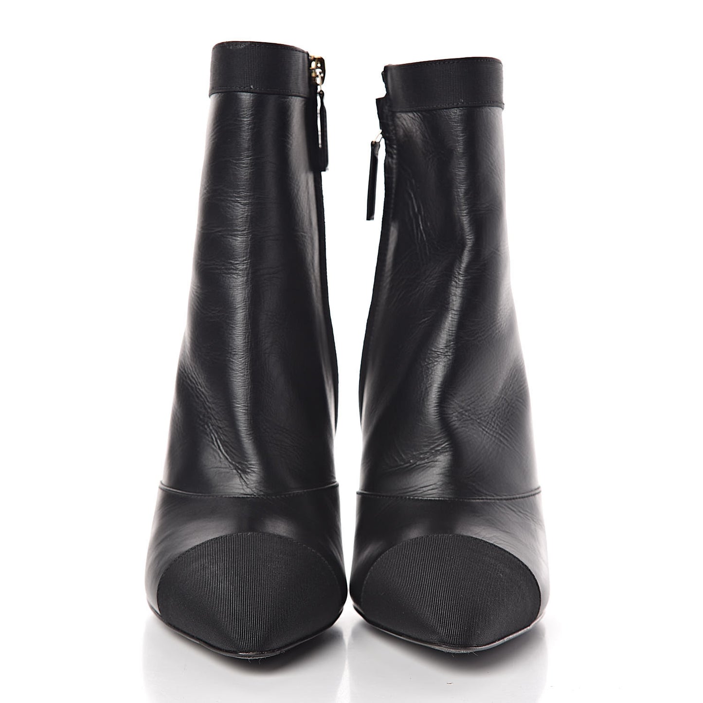 Lambskin Grosgrain Cap Toe Short Ankle Boots 38 Black