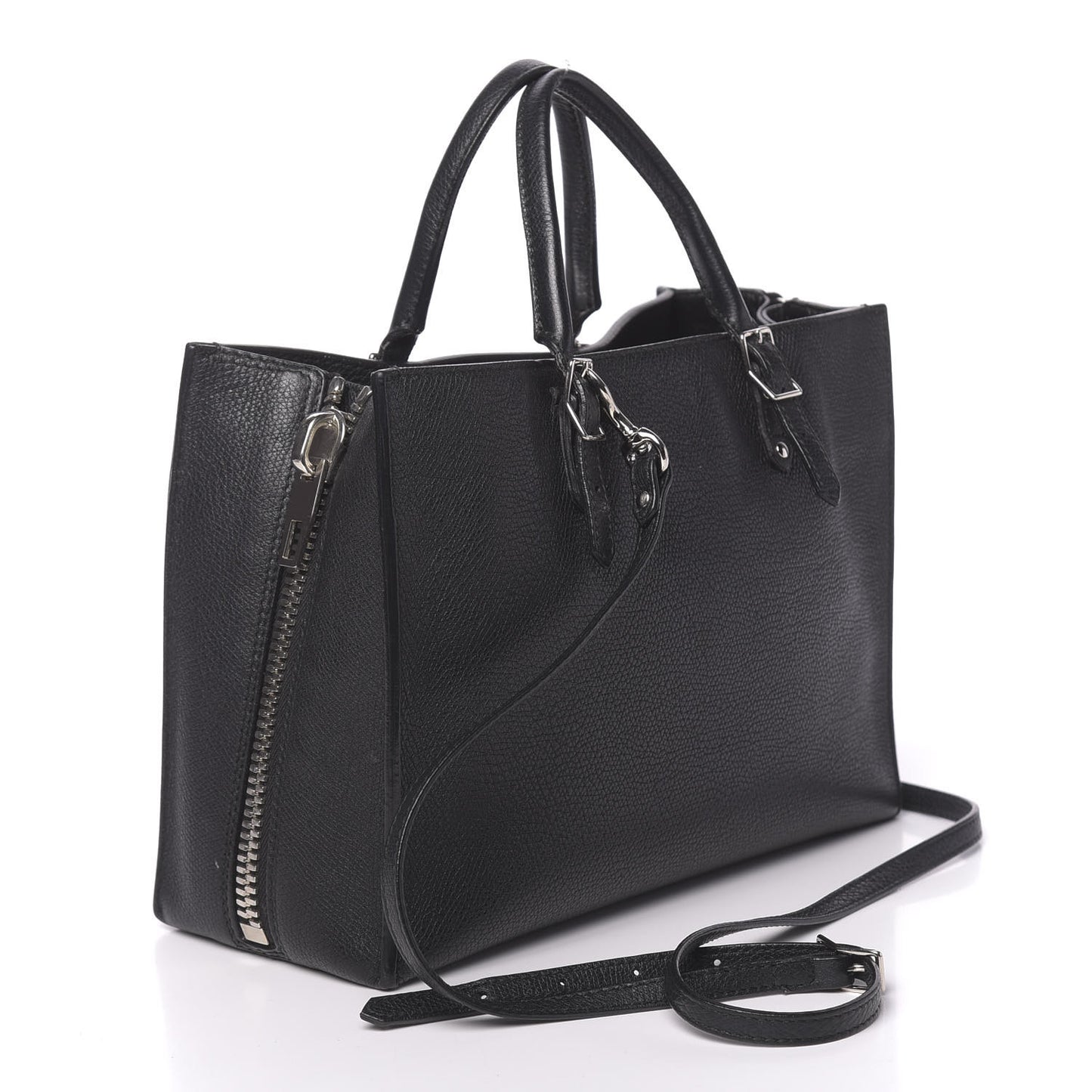 Grained Calfskin Plate Hardware Papier A6 Zip Around Tote Black