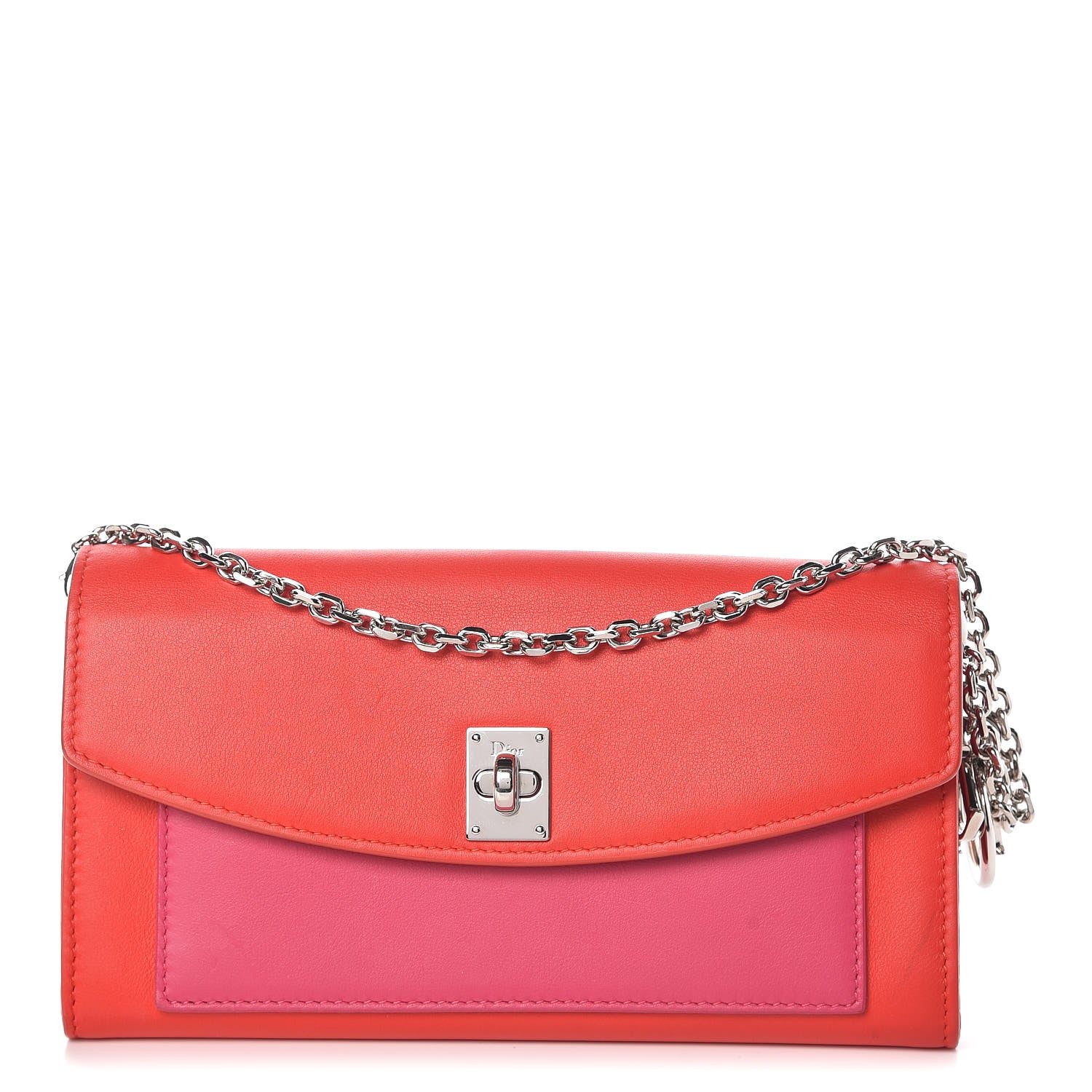 Christian Dior Calfskin Bi-Color Wallet On Chain Red Pink 1 of 12