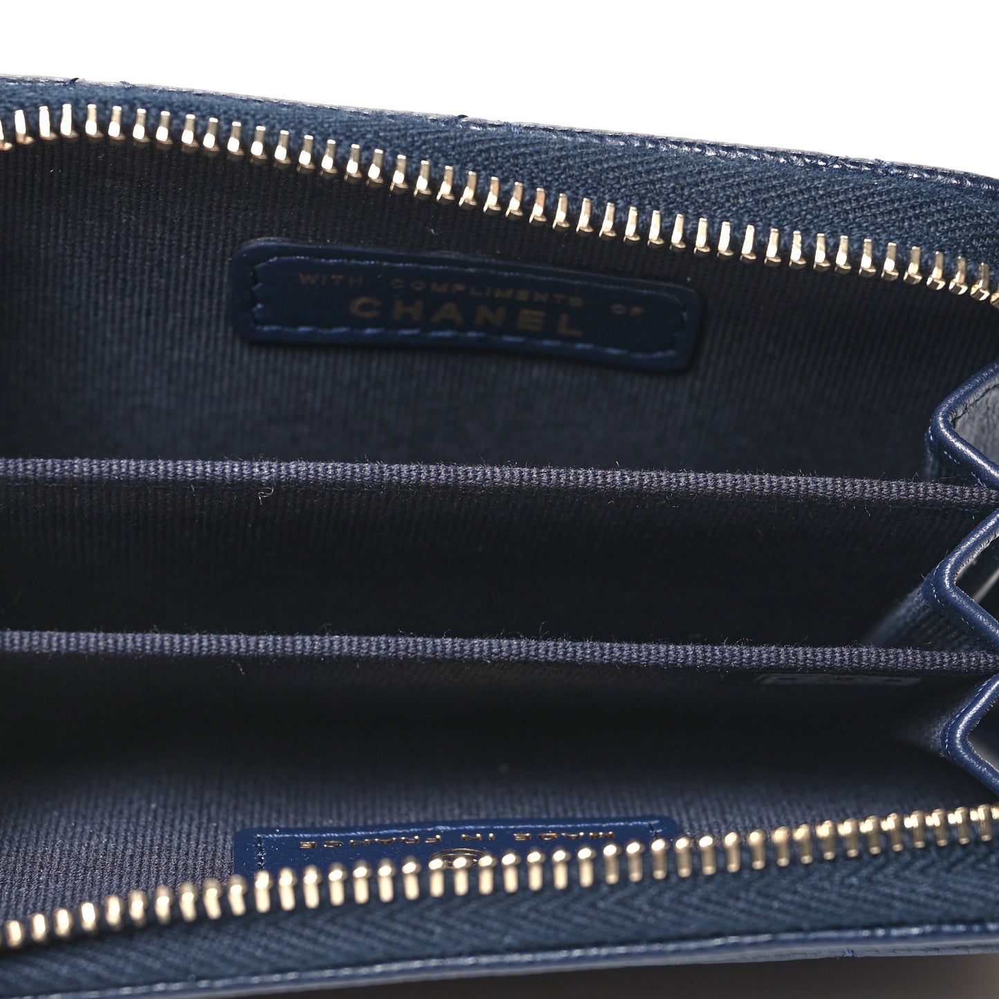 Caviar Enamel Coco Casino Quilted Zip Coin Purse Navy Blue