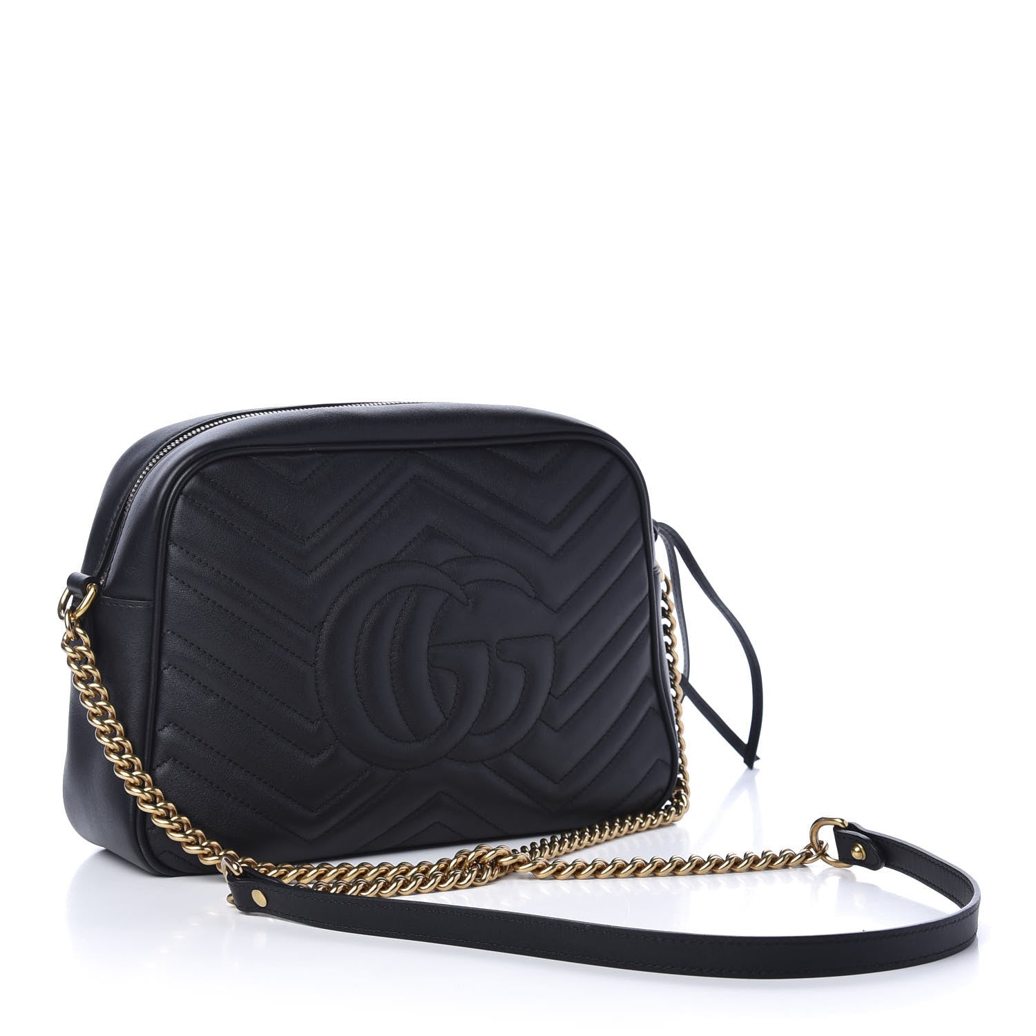 Gucci Calfskin Matelasse Medium GG Marmont Chain Shoulder Bag Black 3 of 11