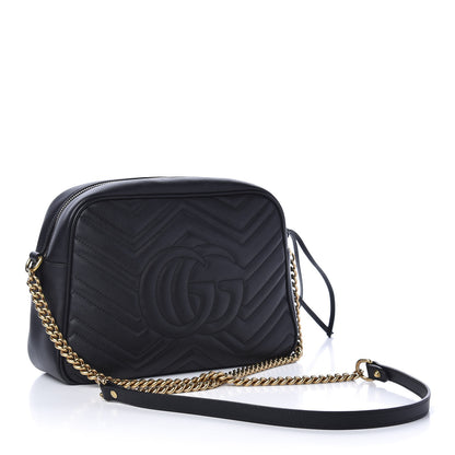 Gucci Calfskin Matelasse Medium GG Marmont Chain Shoulder Bag Black 3 of 11