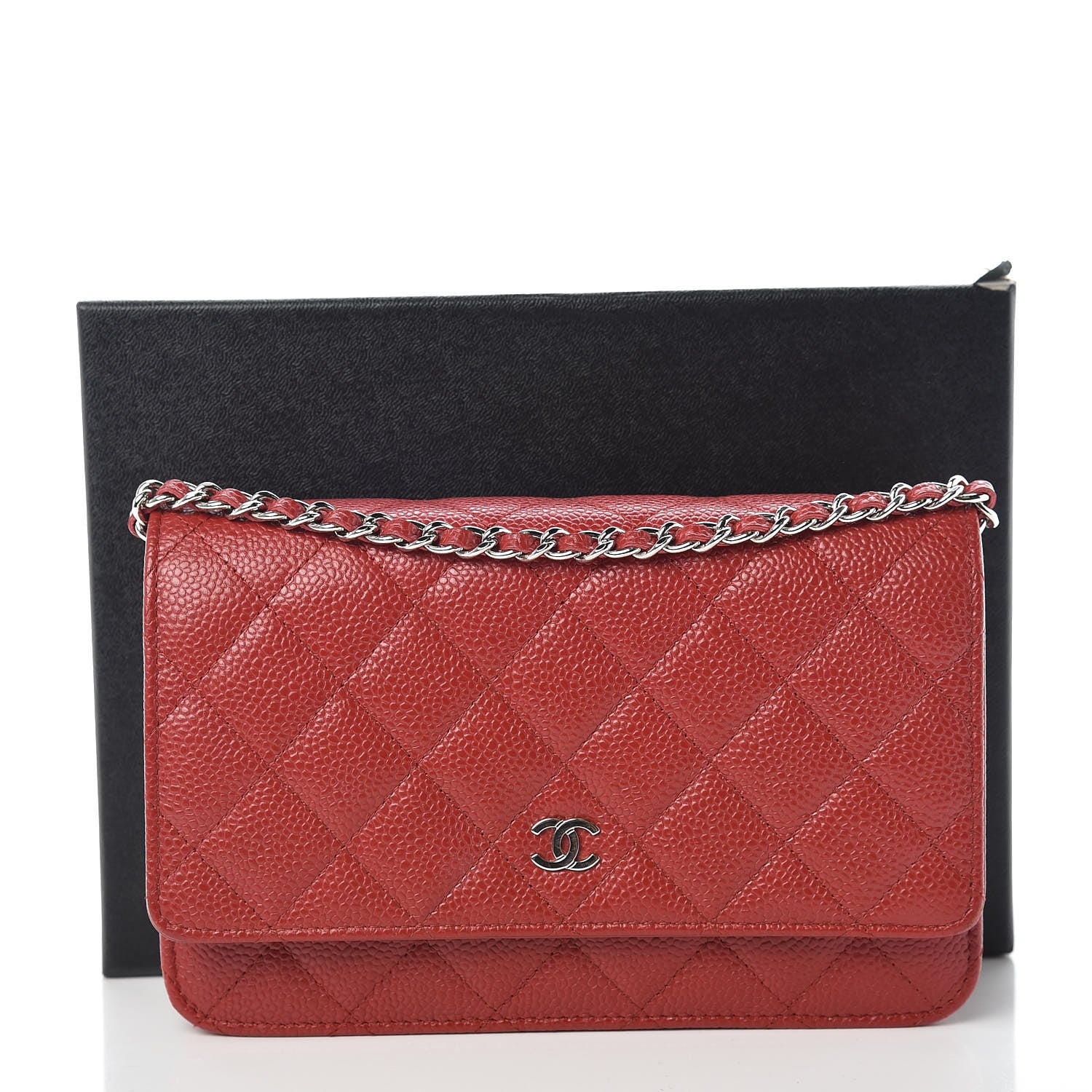 Chanel Caviar Quilted Wallet on Chain WOC Red 11 of 11