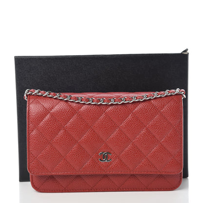 Chanel Caviar Quilted Wallet on Chain WOC Red 11 of 11